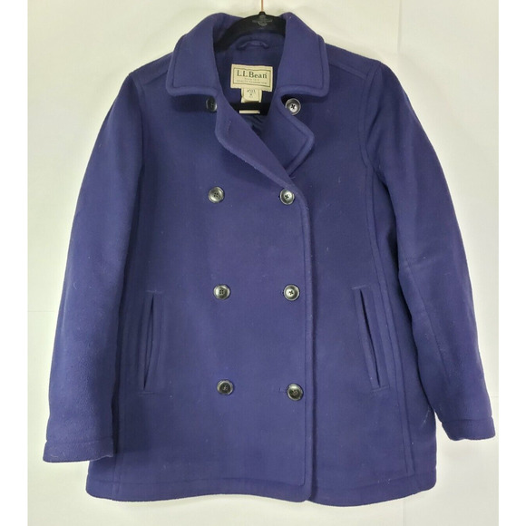 L.L. Bean Pea Coat Women's size Medium Petite Fleece Purple vintage - Picture 1 of 12
